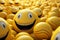 a group of yellow smiley faces in the middle of a field