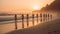 A group of yogis practice a peaceful morning flow on the beach the waves lapping at their feet created with Generative AI