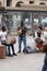 Group of young Africans performing live music show at the Piazza Castello, Turin, Italy