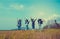 Group of Young Asian women jumping enjoy travel trekking