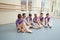 Group of young ballerinas at ballet class.