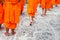 Group of young Buddhist novice monks walking