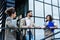 Group of young business people product strategy experts waiting for staff meeting with employer from human resources for job