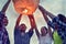 Group of young friends floating on a Chinese lantern