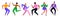 Group of young happy dancing people or male and female dancers. Vector illustration flat design.