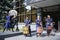 Group of young musicians playing Japanese musical instrument taiko