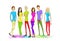 Group of young people, colorful clothes man and