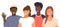 Group of young people of different nationalities on white background. Smiling man and woman