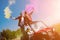 Group of young people having fun while driving a off road buggy car