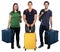 Group of young people vacation holidays luggage bag travel traveling isolated on white