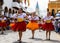 Group of young pretty women folk dancers of Azuay province, Ecuador