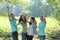 Group of young teenage friends cheering