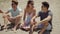 Group young woman relaxing at the beach