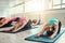 Group of young women doing yoga exercise