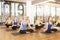 Group of young women in yoga class