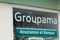 Groupama logo and text sign office front of windows office french insurance agency