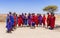 A groupd of Massai men in a Massai village in the Serengeti National Park