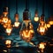 Grouped light bulbs shine in harmonious luminosity, casting brilliance