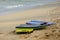 Grouping of 3 boogie boards on the beach in Hawaii