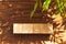 Groupped wooden square blocks on dark wooden table