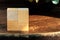 Groupped wooden square blocks on dark wooden table