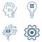 Groups of 4 Artificial intelligence line icons, Four AI for technology symbols concepts, and 4 cybernetic icons, ai, technology
