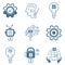 Groups of NINE Artificial intelligence line icons, 9 AI for technology symbols concepts, and Nine cybernetic icons, ai, technology