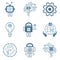 Groups of Nine Artificial intelligence line icons, 9 technology symbols concepts, and 9 cybernetic icons, ai, technology vector,