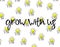 Grow with us. Recruitment, teambuilding and personal growth concept. Hand drawn bulbs pattern. Hand lettering. Isolated.
