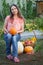 Grower rich harvest of vegetables, Nice girl gardener huge harvest for Thanksgiving