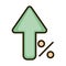 Growing arrow percent money business financial investing line and fill icon