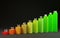 Growing bar chart from color toy blocks on modern background. 3D ilustration. Growing graph from building blocks. 3D render