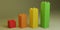 Growing bar chart from color toy blocks on yellow background. 3D ilustration. Growing graph from building blocks