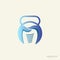 Growing dentist logo design with dumbbell icon. new best health and physical fitness company vector logo design