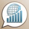 Growing graph with earth. Bright cerulean icon in white speech balloon at pale taupe background. Illustration