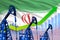 Growing graph on Iran flag background - industrial illustration of Iran oil industry or market concept. 3D Illustration