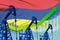 Growing graph on Mauritius flag background - industrial illustration of Mauritius oil industry or market concept. 3D Illustration