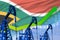 Growing graph on South Africa flag background - industrial illustration of South Africa oil industry or market concept. 3D