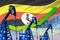 Growing graph on Uganda flag background - industrial illustration of Uganda oil industry or market concept. 3D Illustration