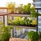 Growing herbs in pots on the balcony of the house on a sunny day. DIY