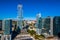 Growing Modern Skyscrapers in Austin Texas Aerial drone views with blue skies and sunny afternoon