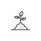 Growing plant in soil line icon