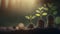 Growing plants on coins stacked on green blurred backgrounds and natural light with financial ideas. Generative ai