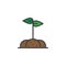 Growing sprout in a soil filled outline icon