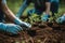 Growing Together: Dedicated Volunteers Planting Seedlings and Nurturing Nature\\\'s Promise, created with Generative AI