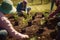 Growing Together: Dedicated Volunteers Planting Seedlings and Nurturing Nature\\\'s Promise, created with Generative AI
