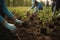 Growing Together: Dedicated Volunteers Planting Seedlings and Nurturing Nature\\\'s Promise, created with Generative AI