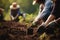 Growing Together: Dedicated Volunteers Planting Seedlings and Nurturing Nature\\\'s Promise, created with Generative AI