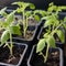 Growing tomato seedlings in reusable pots at home, close-up view, generative AI.