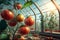 Growing tomatoes in a greenhouse. Generative AI